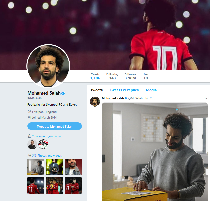 محمد صلاح يعود إلى تويتر ويستعيد متابعيه