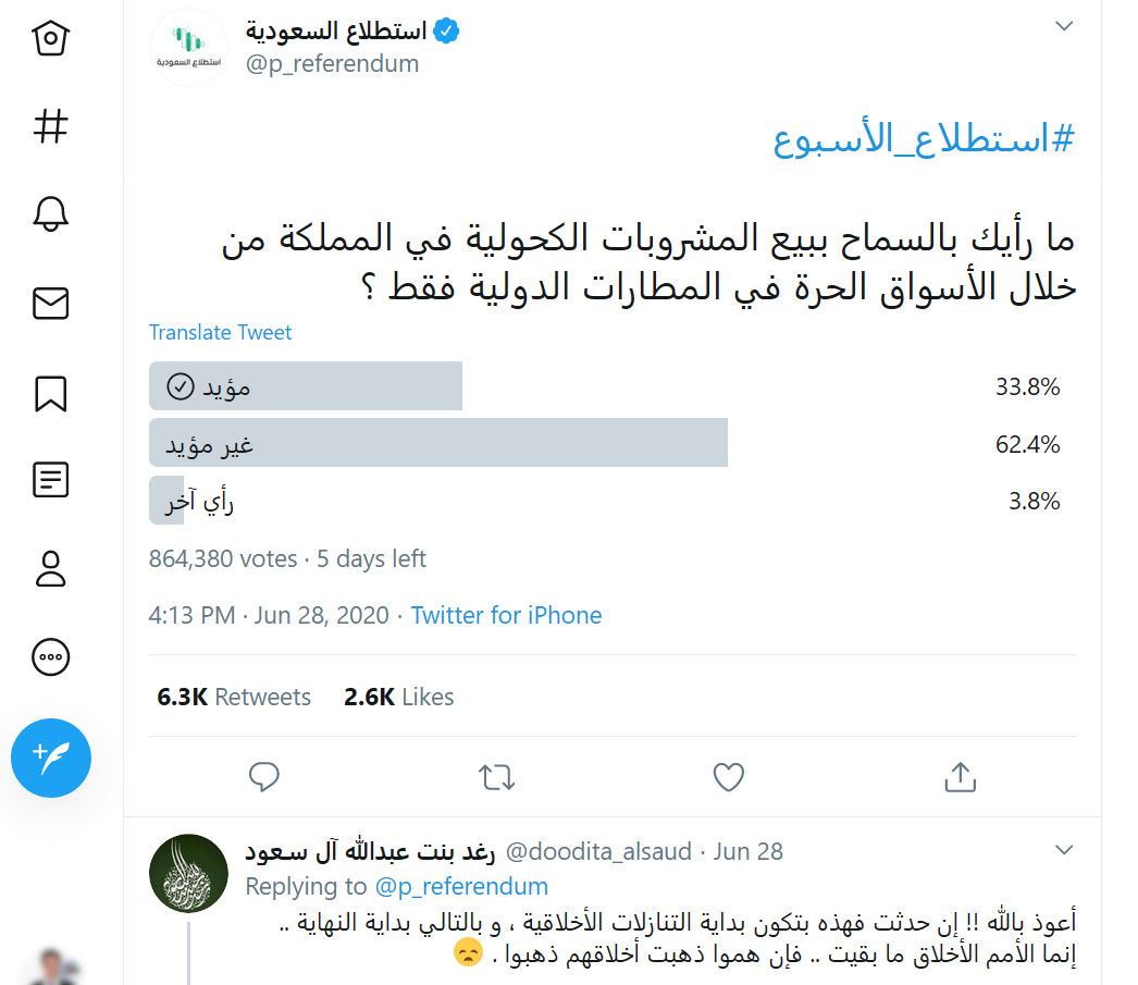 استطلاع السعودية على تويتر يتحرى الأراء حول بيع الكحول في السعودية أريبيان بزنس